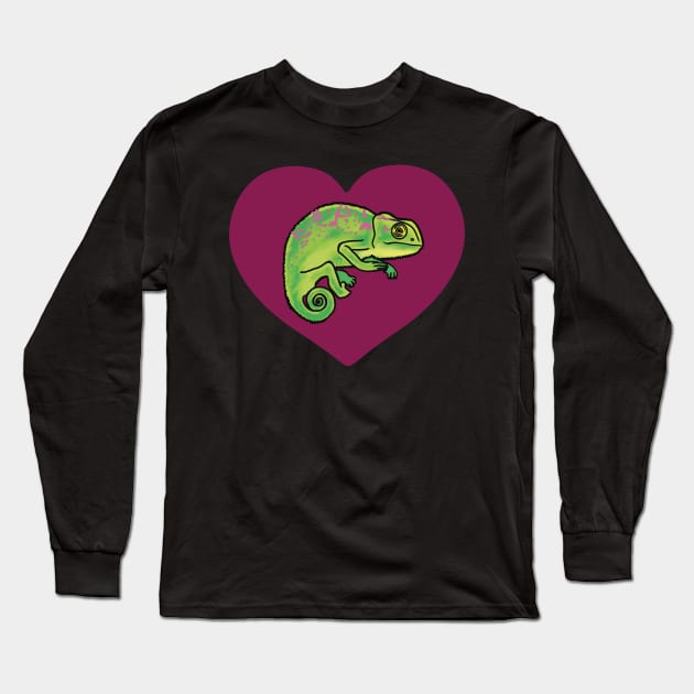 Purple Heart Colorful Chameleon for Chameleon Lovers Long Sleeve T-Shirt by Mochi Merch